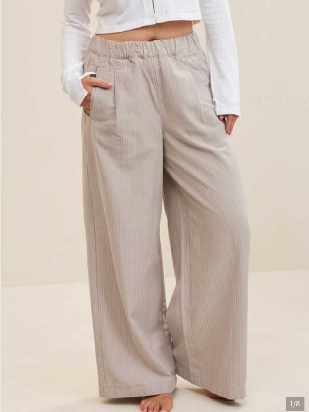 Aerie Wide Leg Beige Pinstripe Pants